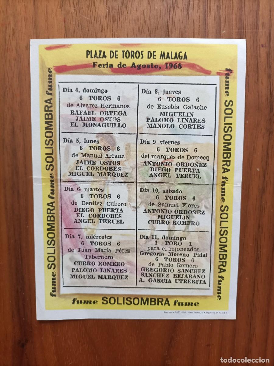 Tauromachie: PROGRAMA. PLAZA DE TOROS DE M&Aacute;LAGA, CORRIDAS DE TOROS FERIA DE AGOSTO 1968, ES DOBLE CARA.