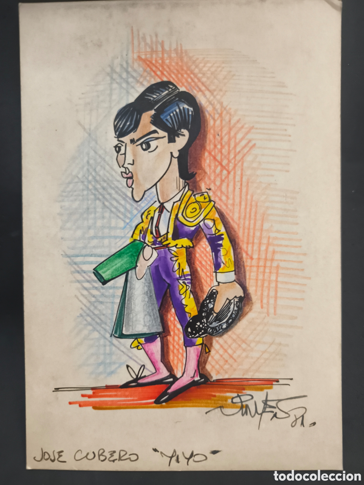 Tauromaquia: Dibujo original toreo, Vinyes, Jose Cubero , 26cm x 17cm