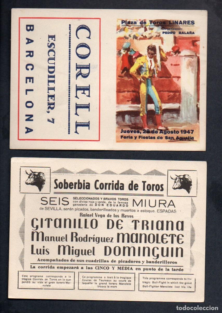 Tauromaquia: ANTIGUO PROGRAMA CONMEMORANDO LA CORRIDA DE TOROS EN LA QUE MURIO MANOLETE. 14,5 X 10,4 CM. PERFECTA