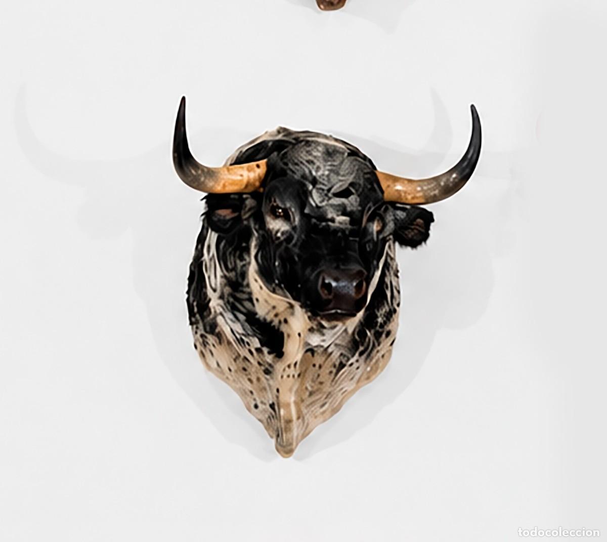 Tauromaquia: Cabeza toro de lidia naturalizada. Pinta salpicada. 1 m. Corten