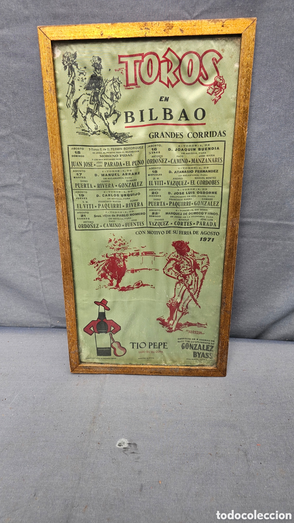 Tauromaquia: Cartel taurino en tela enmarcada 1971