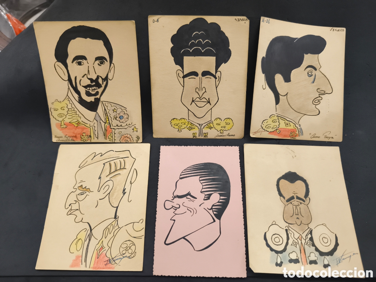 Tauromaquia: Lote 6 dibujos originales toreo, vinyes