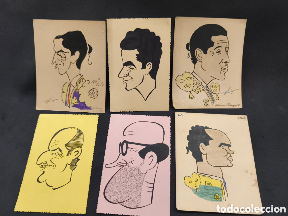 Tauromaquia: Lote 6 dibujos originales toreo, vinyes