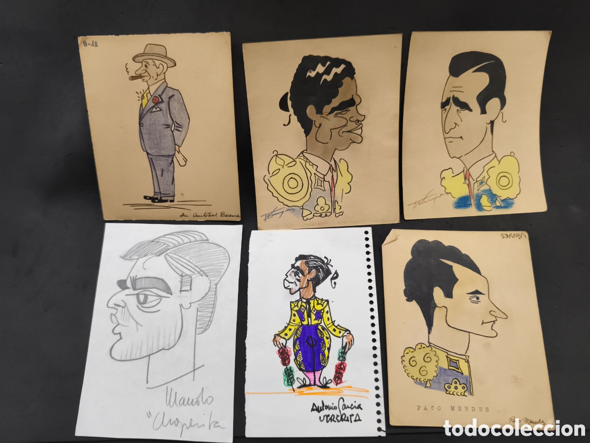 Tauromaquia: Lote 6 dibujos originales toreo, vinyes