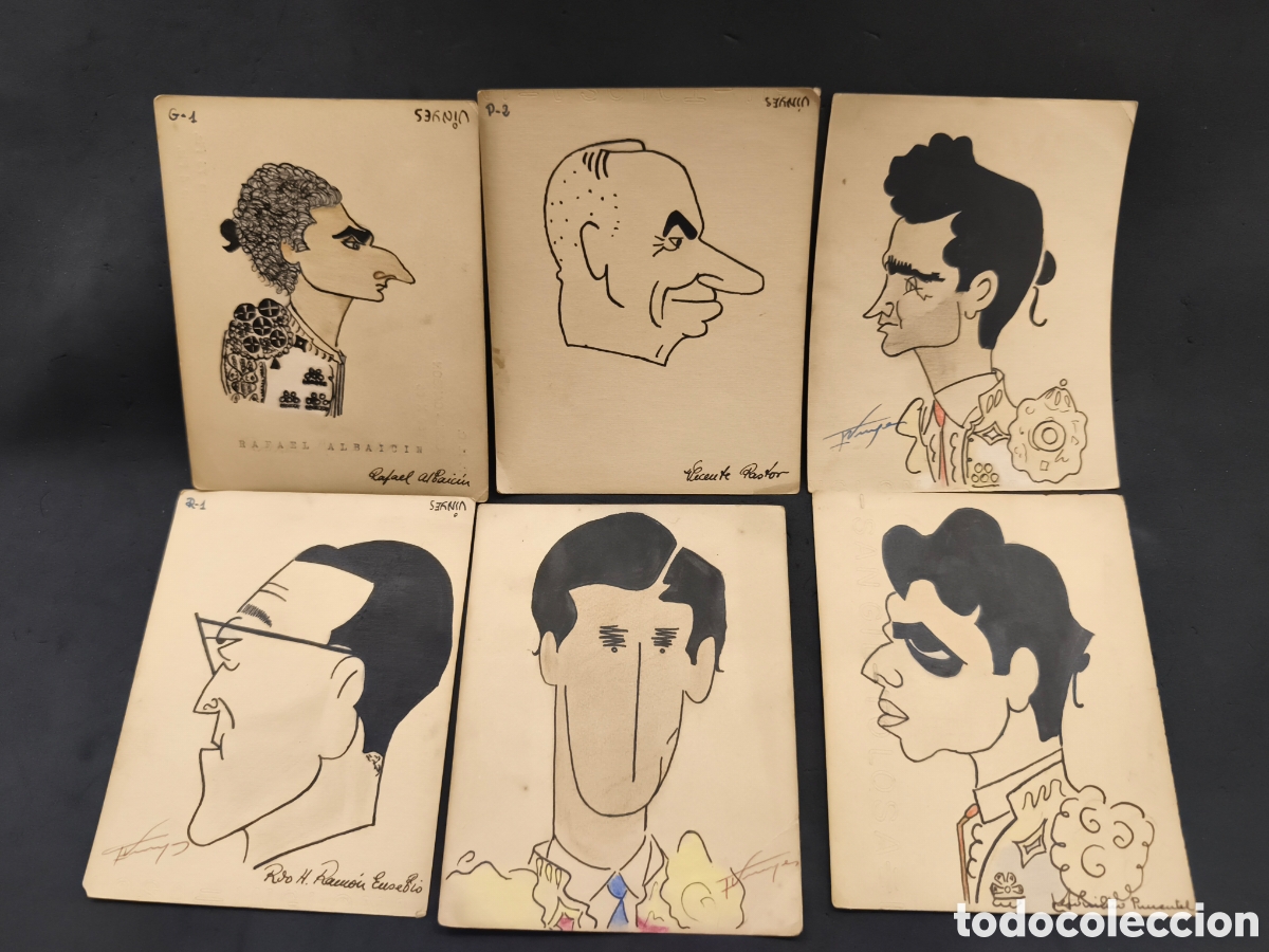 Tauromaquia: Lote 6 dibujos originales toreo, vinyes