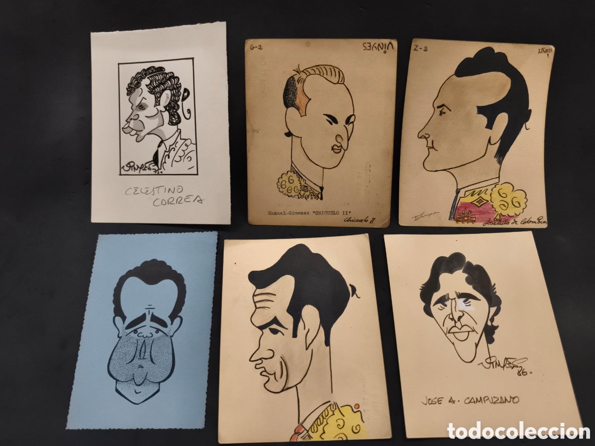 Tauromaquia: Lote 6 dibujos originales toreo, vinyes