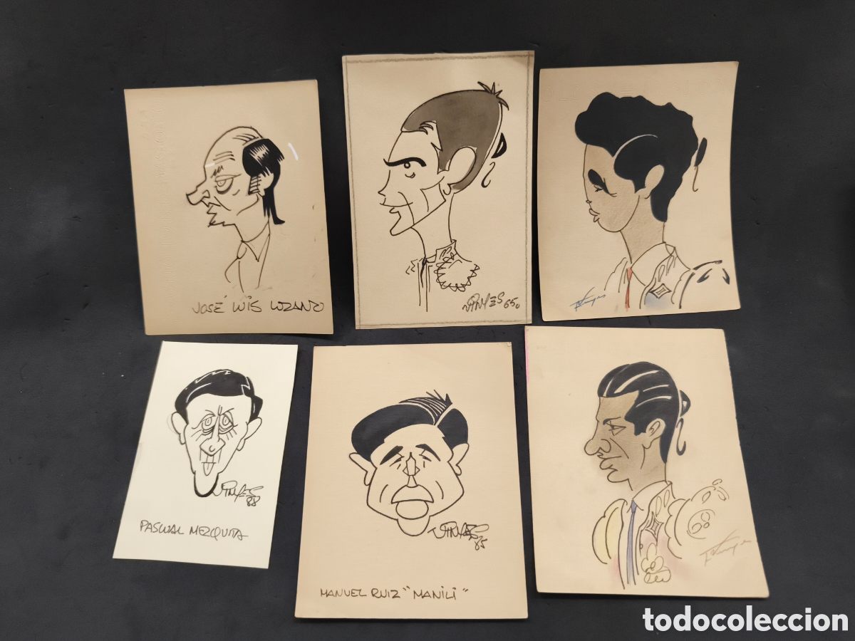 Tauromaquia: Lote 6 dibujos originales toreo, vinyes