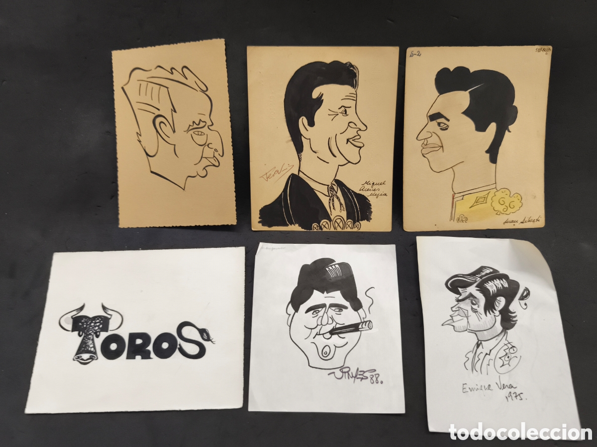 Tauromaquia: Lote 6 dibujos originales toreo, vinyes
