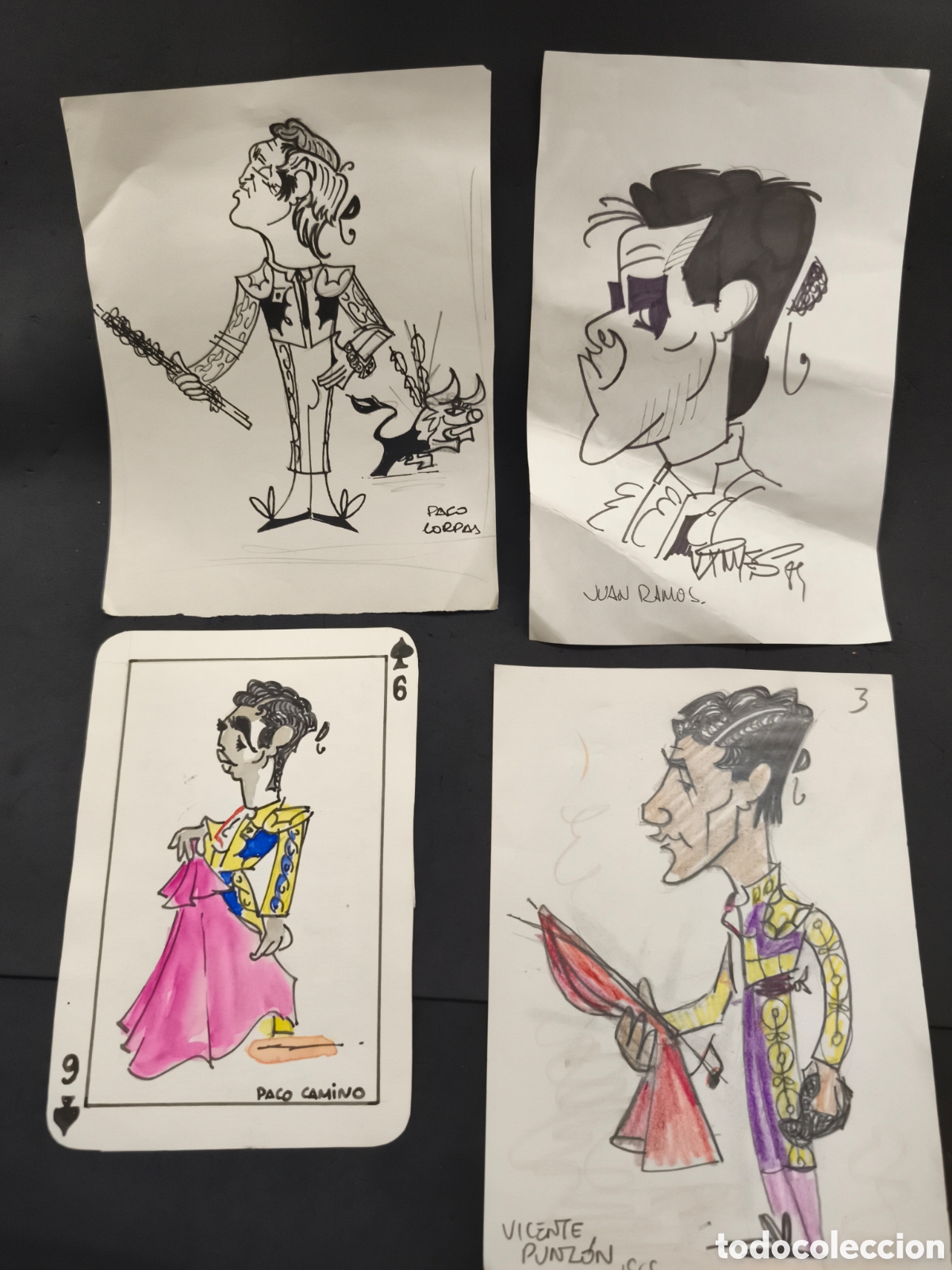 Tauromaquia: Lote 4 dibujos originales toreo, vinyes