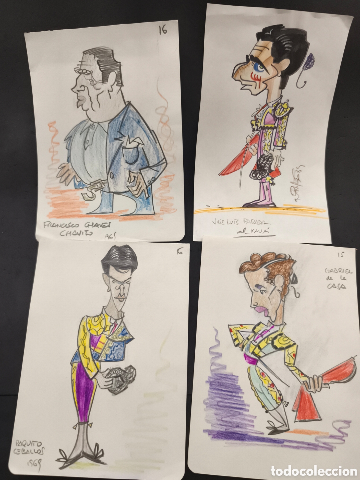 Tauromaquia: Lote 4 dibujos originales toreo, vinyes