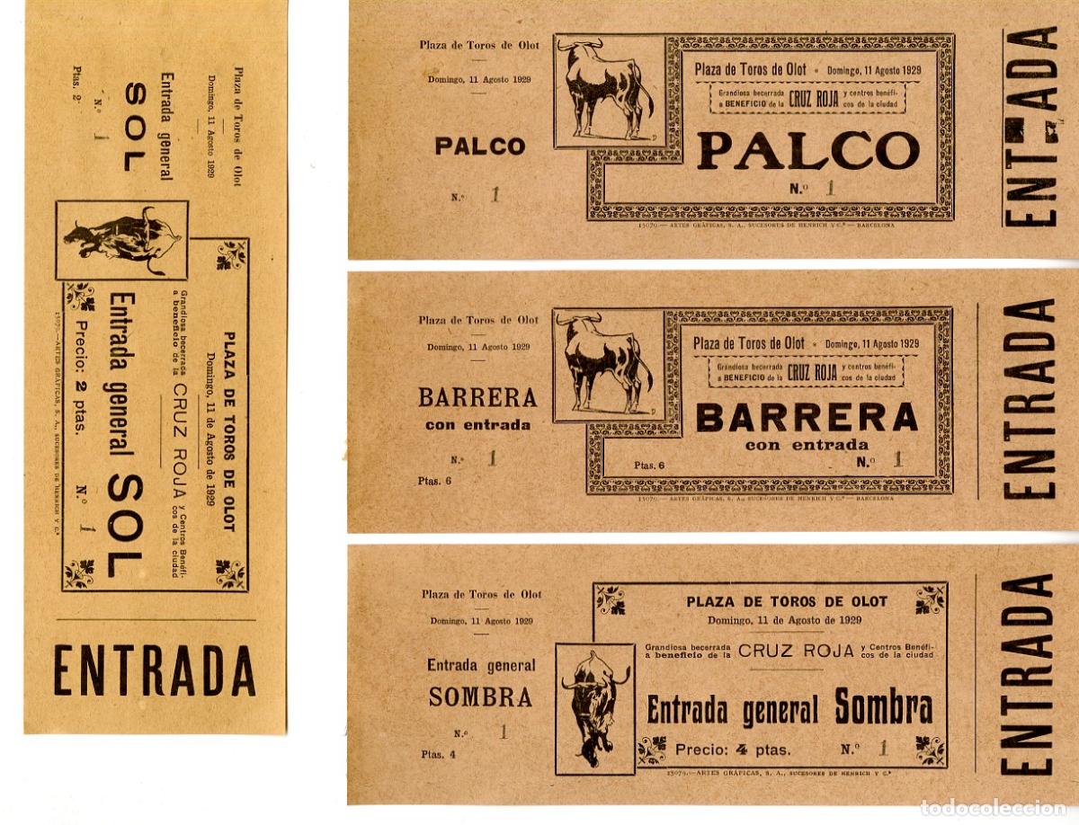 Tauromaquia: 4 Entradas Tauromaquia Plaza de Toros de Olot 11 agosto 1929