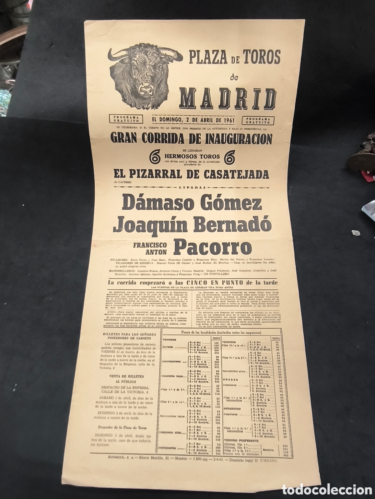 Tauromachie: Cartel Tauromaquia plaza Madrid 1961