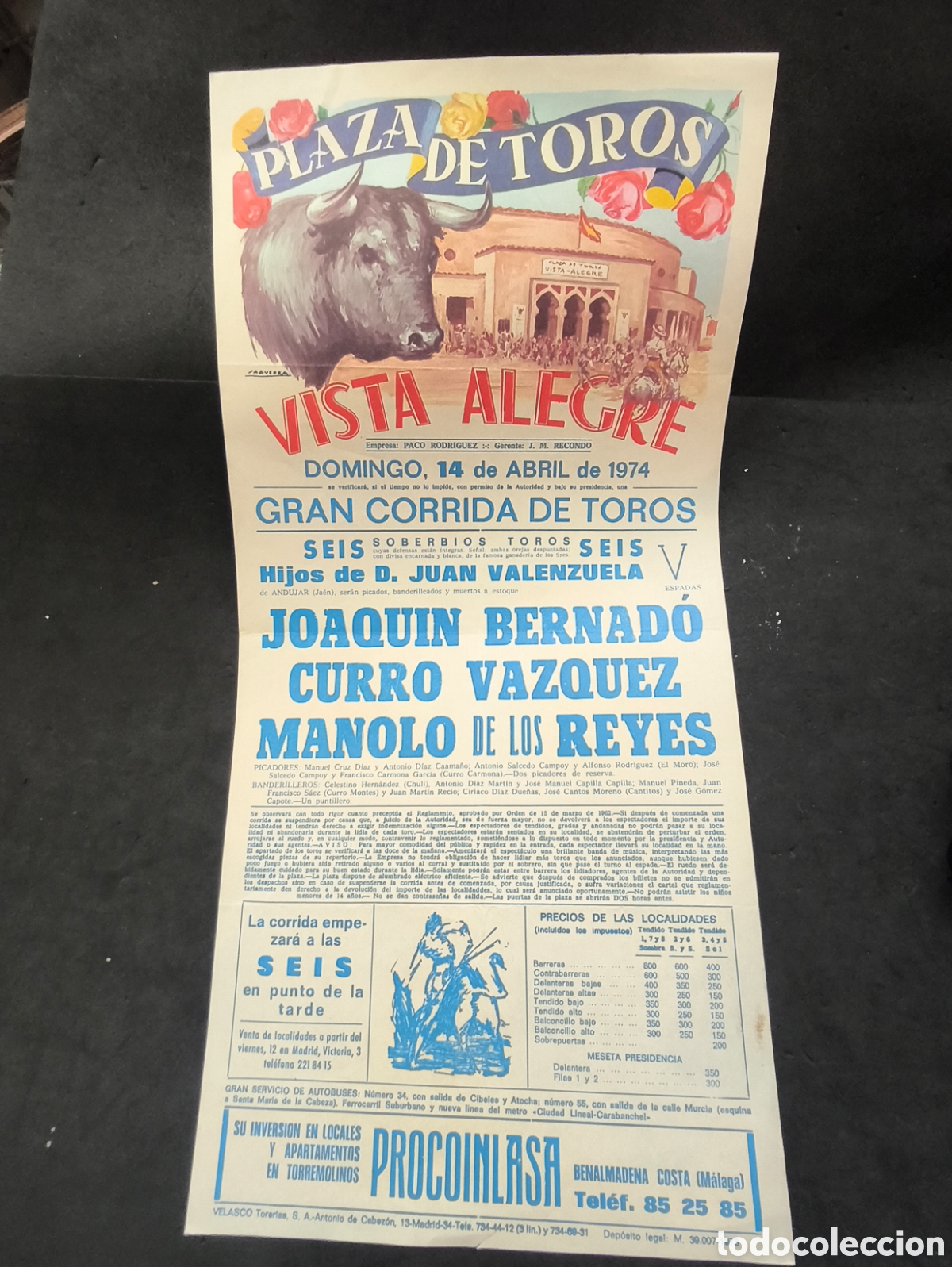 Tauromaquia: Cartel PlaZa toros vista alegre 1974