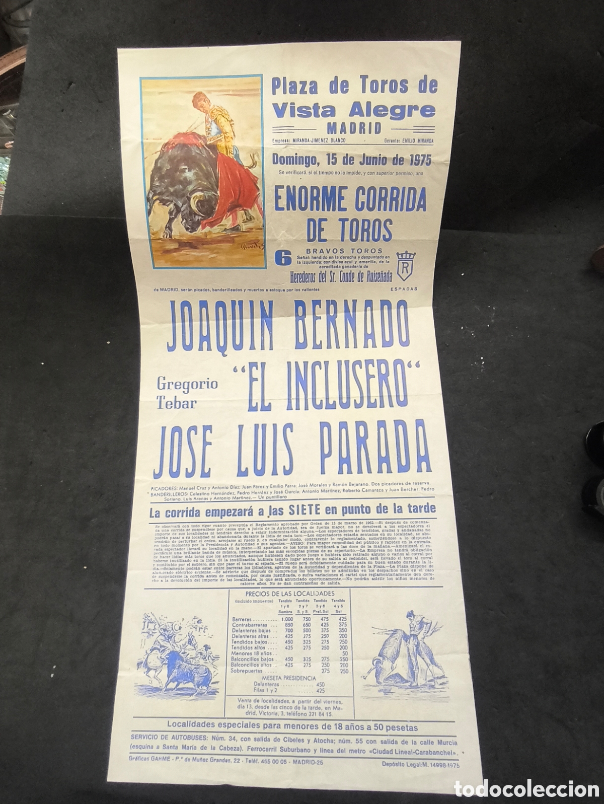 Tauromaquia: Cartel PlaZa toros vista alegre 1975