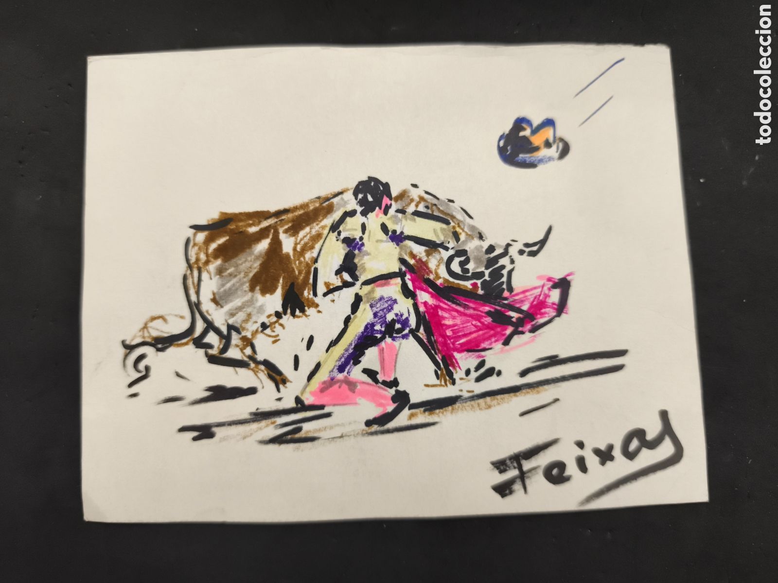 Stierkampf: Dibujo original Tauromaquia firma Feixas, 19cm x 14cm