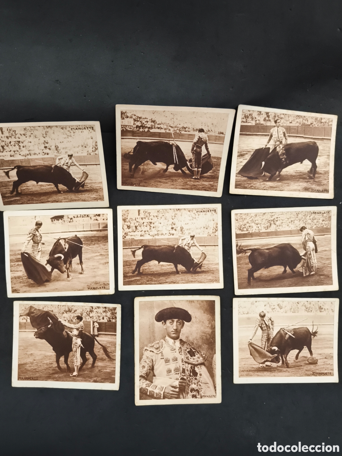 Tauromaquia: Manolete, Lote 9 cromos fotogr&aacute;ficos