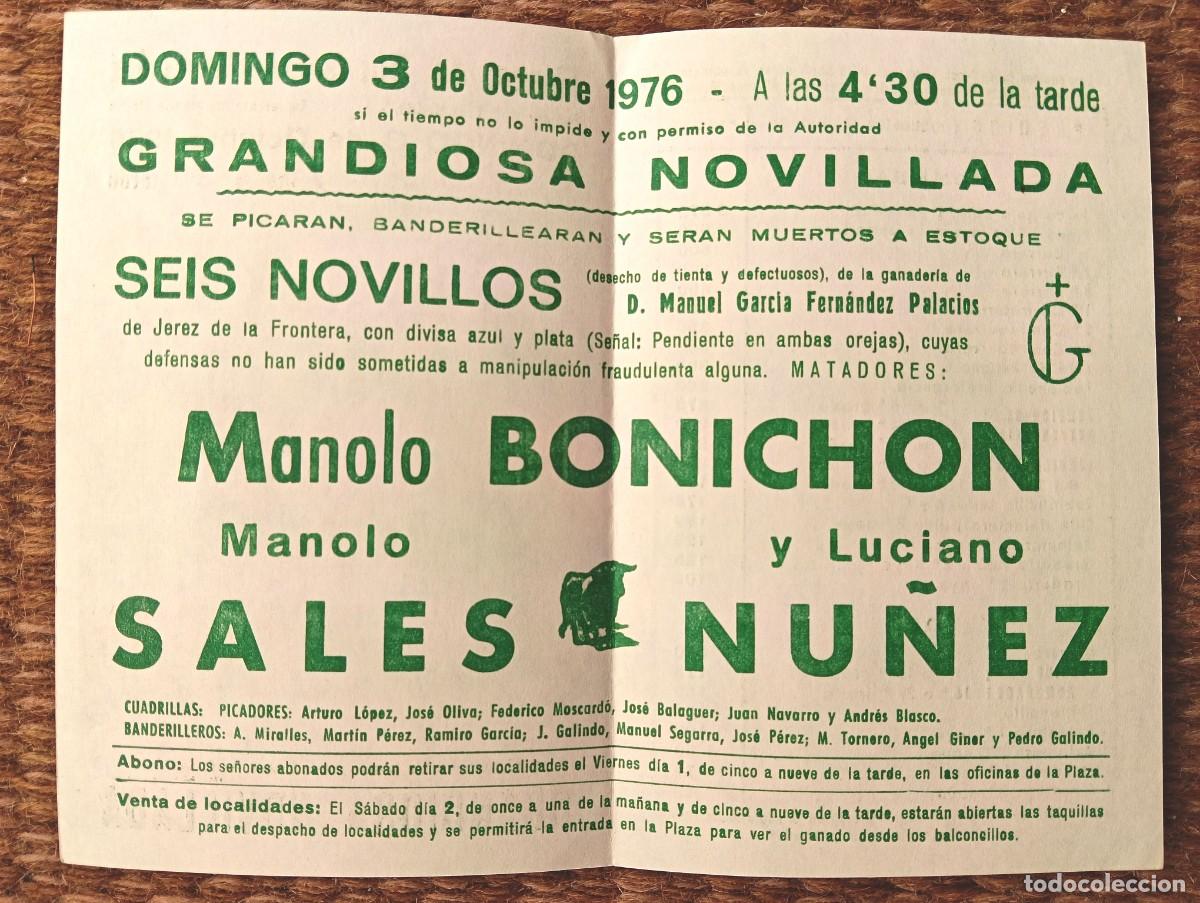 Tauromaquia: PLAZA DE TOROS DE VALENCIA - PROGRAMA NOVILLADA 1976 - Foto 2