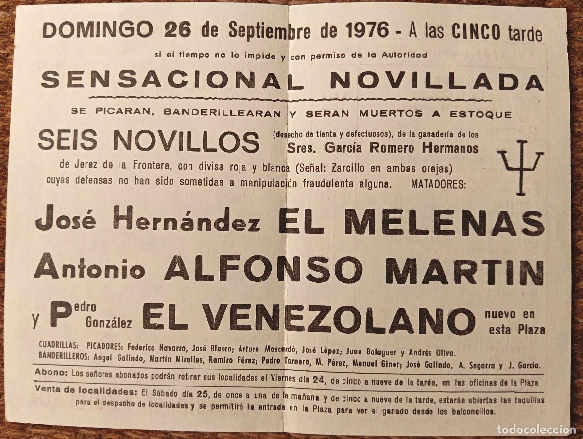 Tauromaquia: PLAZA DE TOROS DE VALENCIA - PROGRAMA NOVILLADA 1976 - Foto 2
