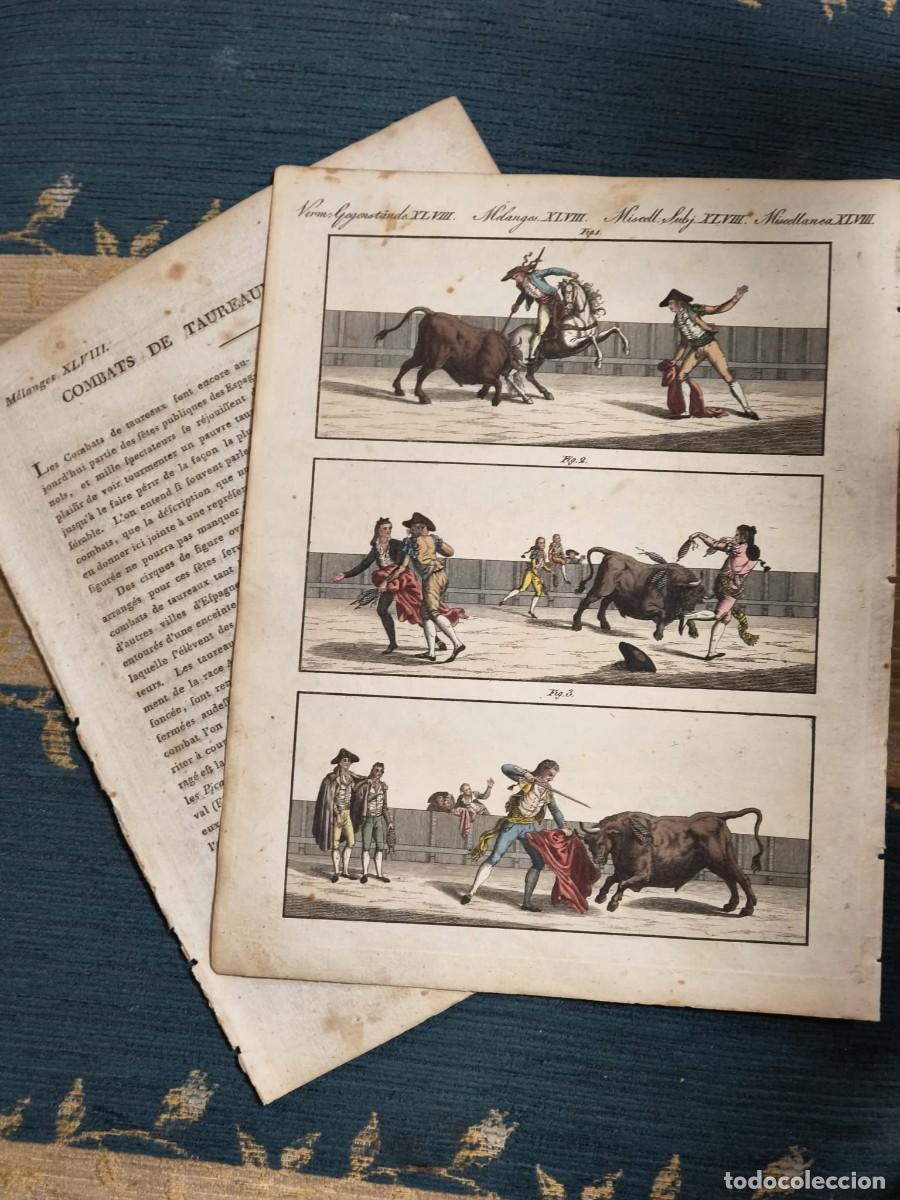 Tauromaquia: 1805. Corridas de toros en Espa&ntilde;a. Grabado coloreado y 4 p&aacute;ginas