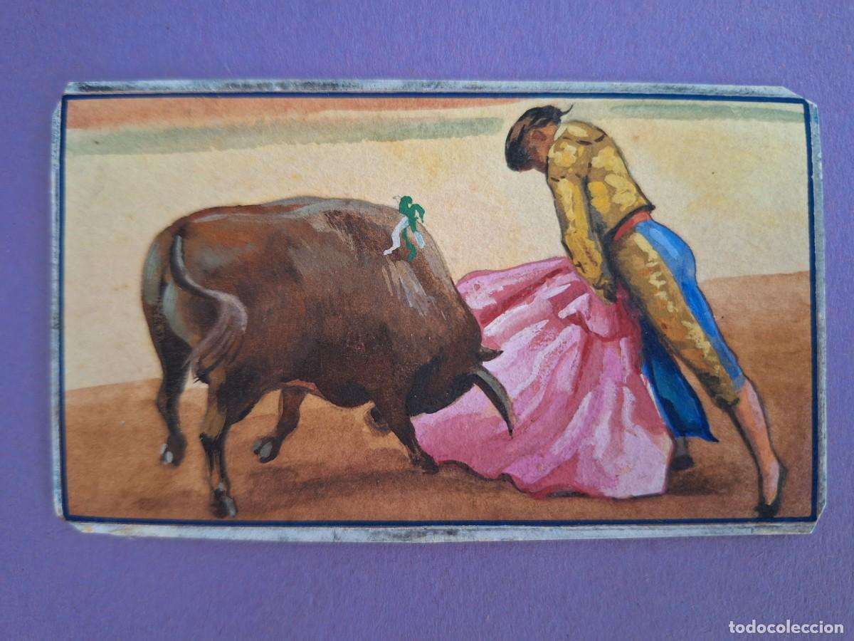 Tauromaquia: TARJETA PINTADA A MANO PASE ARTE TORERO TOROS TAUROMAQUIA