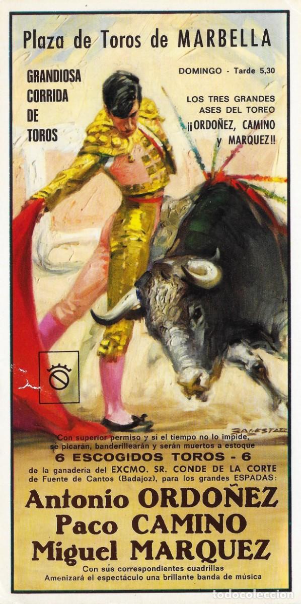 Tauromaquia: 0922K- PLAZA DE TOROS MARBELLA- ORDO&Ntilde;EZ, CAMINO, MARQUEZ- EDICION LAMINOGRAF PCC-E 11 -1970-21X10,5