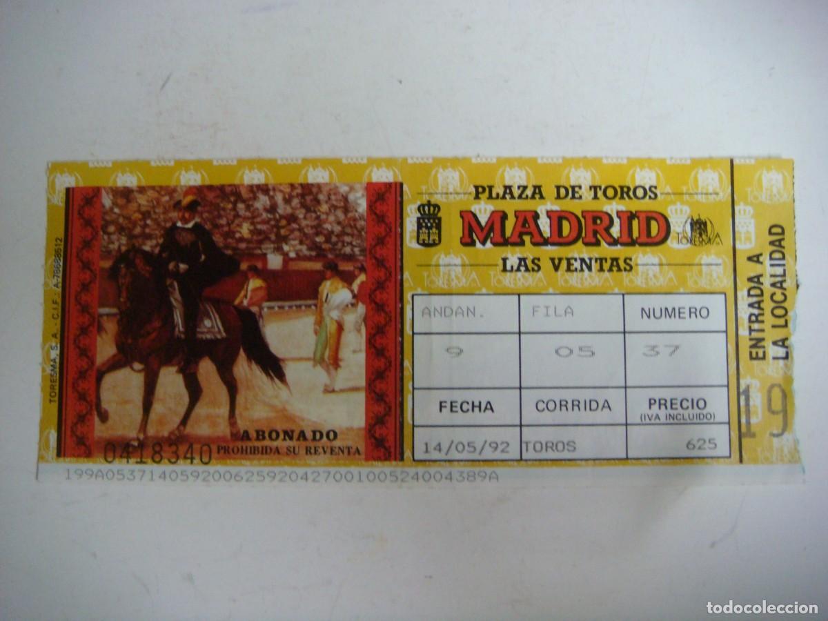 Tauromaquia: ENTRADA DE PLAZA DE TOROS DE MADRID-14-05-1992-CAJ-N&ordm;-29