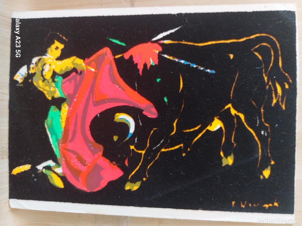 Tauromaquia: MANOLETE CORRIDA TAUROMAQUIA POSTAL TERCIOPELO FLUORESCENTE ED VANCZAK 162 ESCRITA