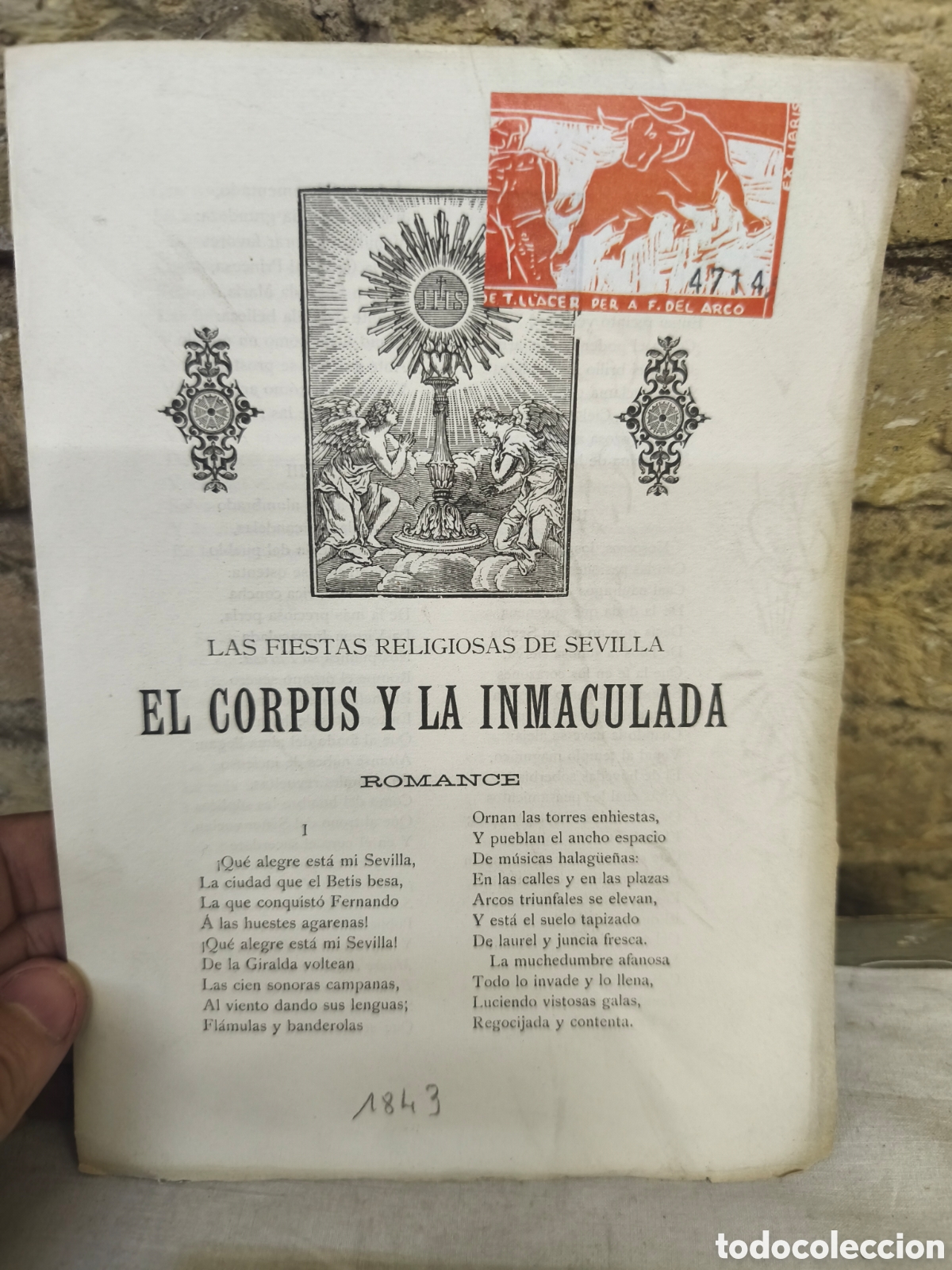 Tauromaquia: 1843 el corpus y la inmaculada, fiestas religiosas de Sevilla