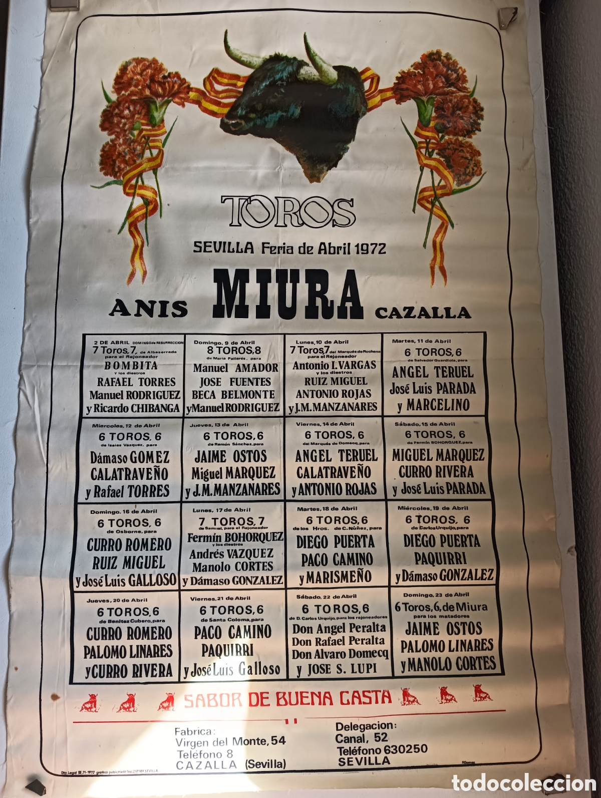 Tauromaquia: Cartel Toros Feria de Abril de Sevilla 1972 An&iacute;s Miura en seda