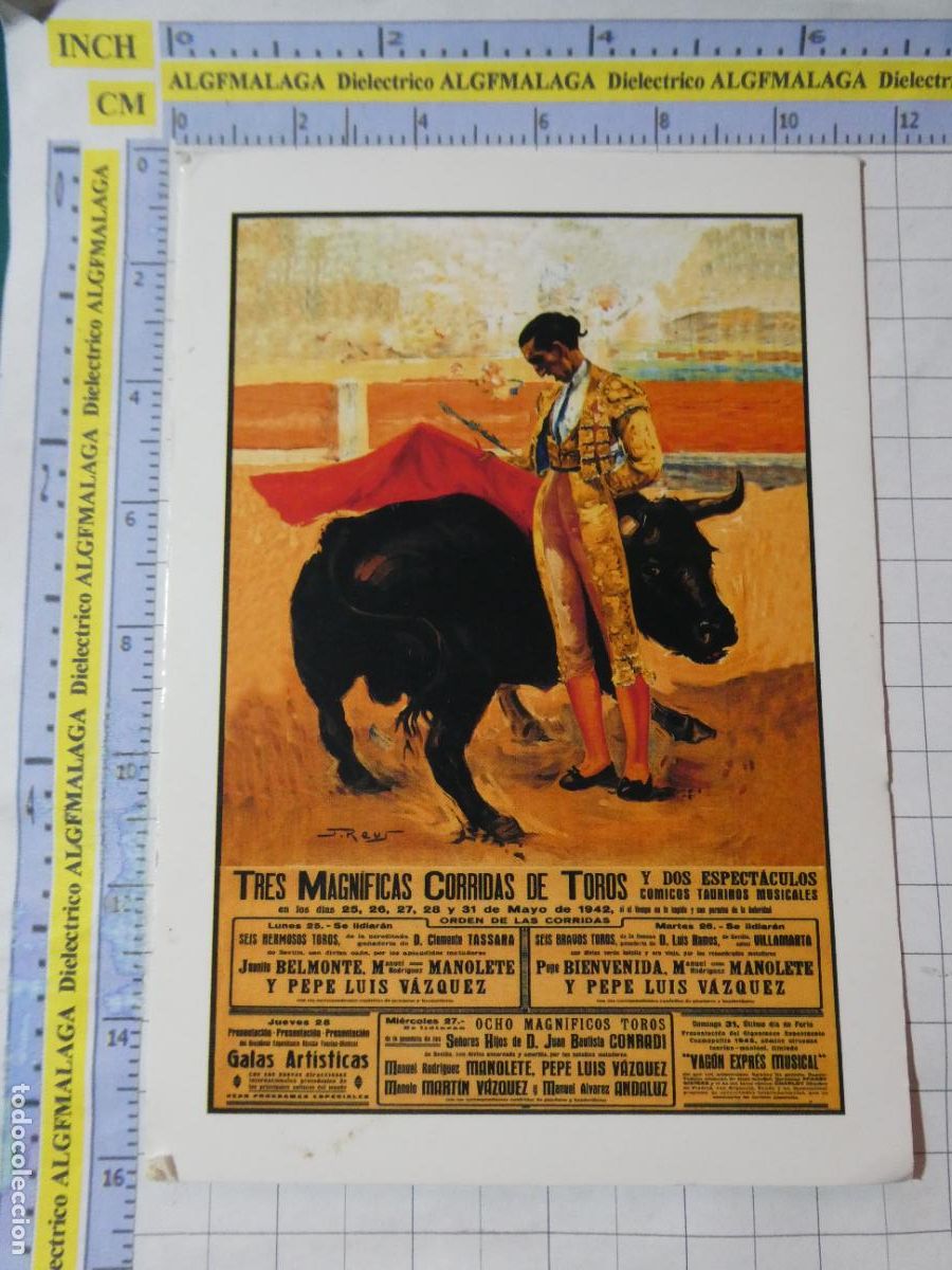 Tauromaquia: TARJETA POSTAL DE TOROS TAUROMAQUIA. FACS&Iacute;MIL 1942 CORRIDAS MANOLETE PEPE LUIS VAZQUEZ BIENVEN. 2931