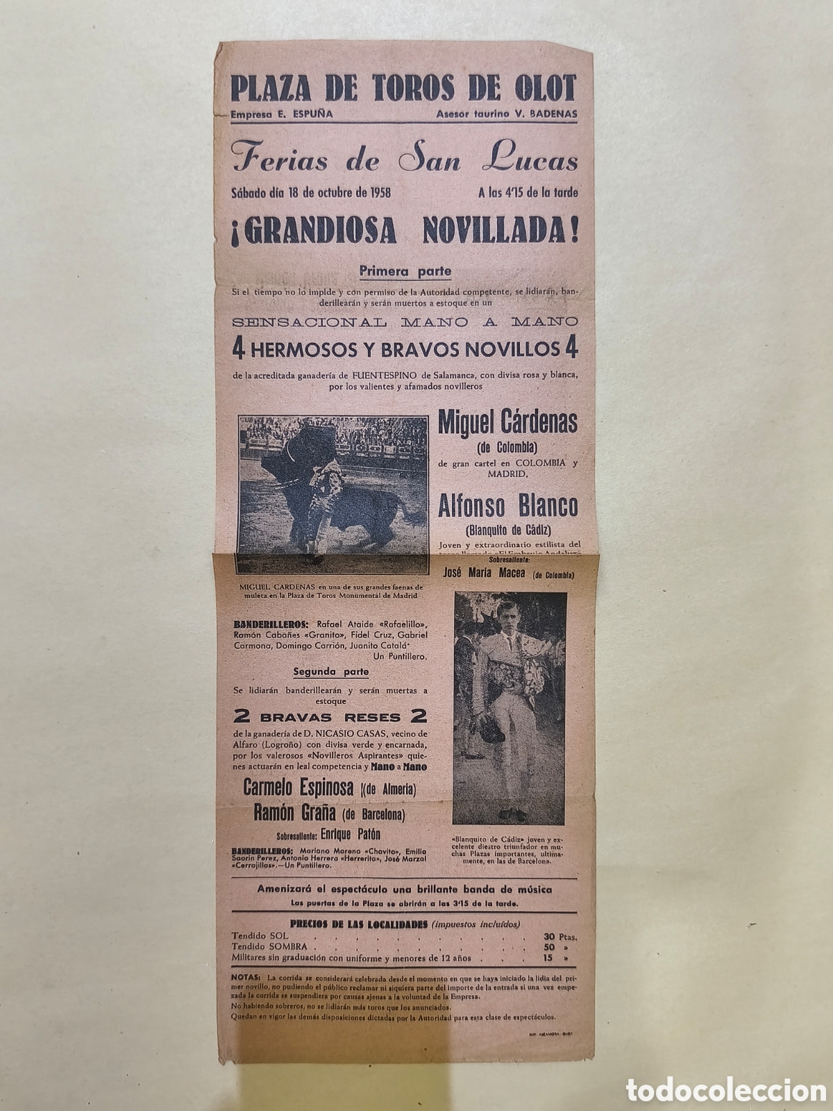 Tauromaquia: 1958 Cartel Plaza de toros de Olot