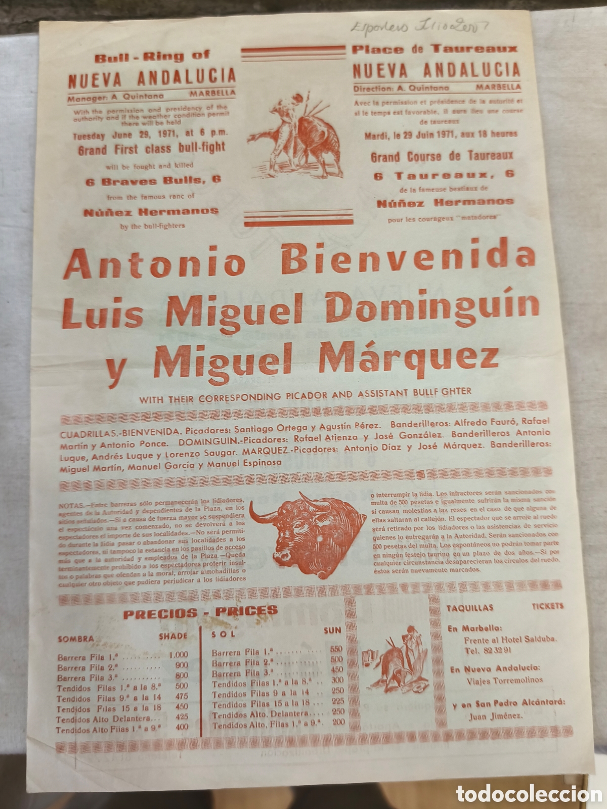 Tauromaquia: 1971 cartel toros plaza Andaluc&iacute;a