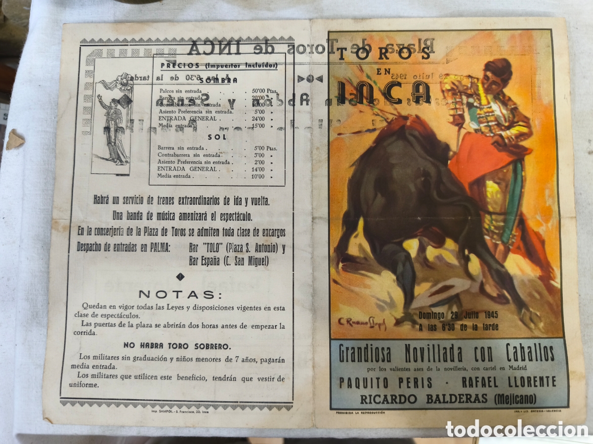 Tauromaquia: 1945 programa plaza toros Inca