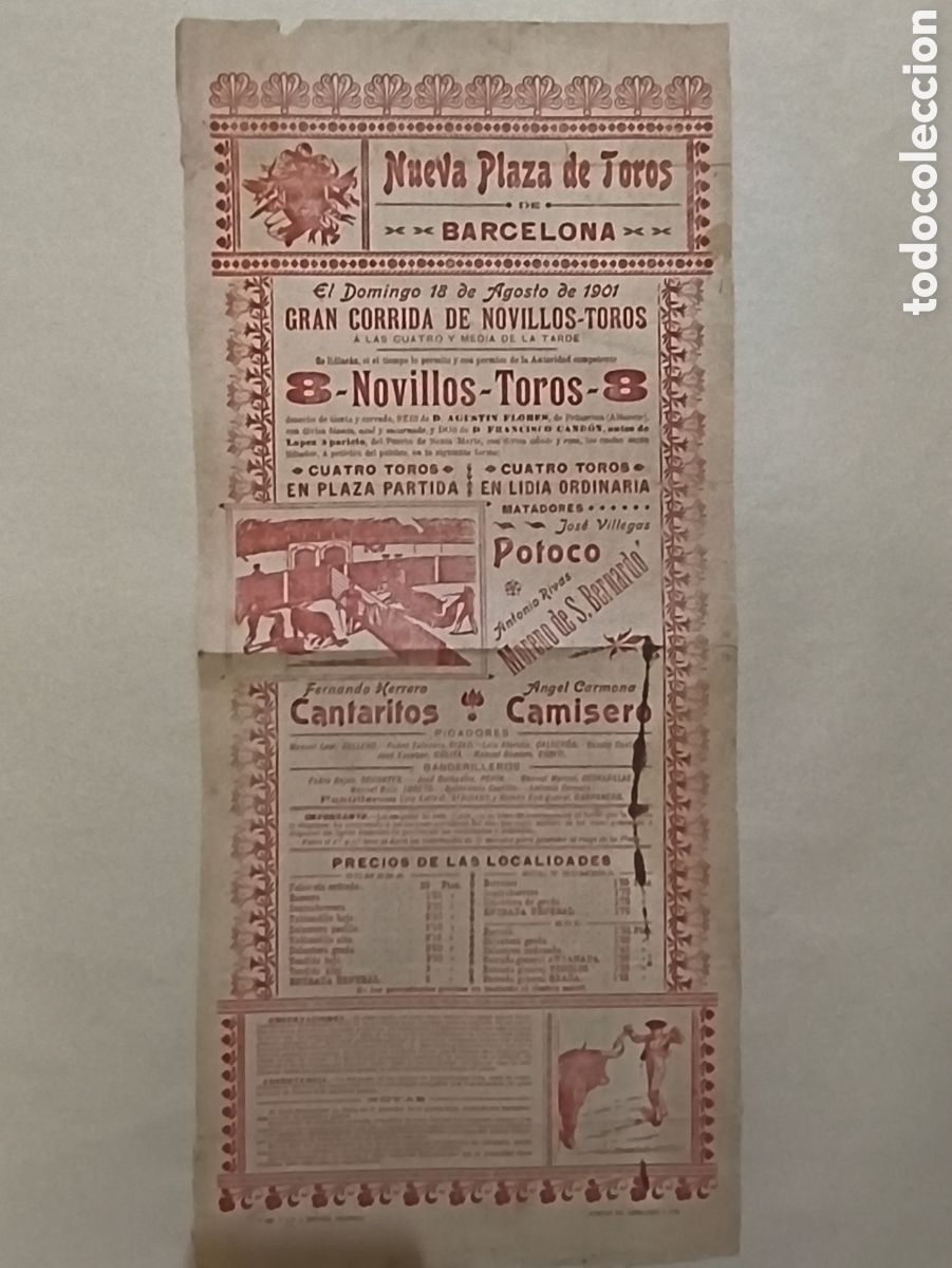 Tauromaquia: 1901 cartel plaza toros Barcelona, Cantaritos, Camisero