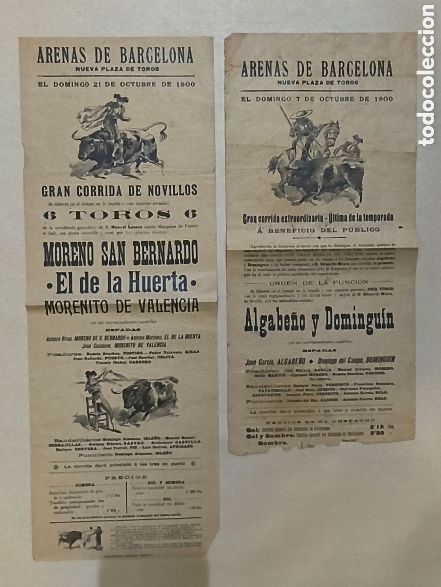 Tauromaquia: 1900 Dos programas arenas Barcelona uno de ellos roto