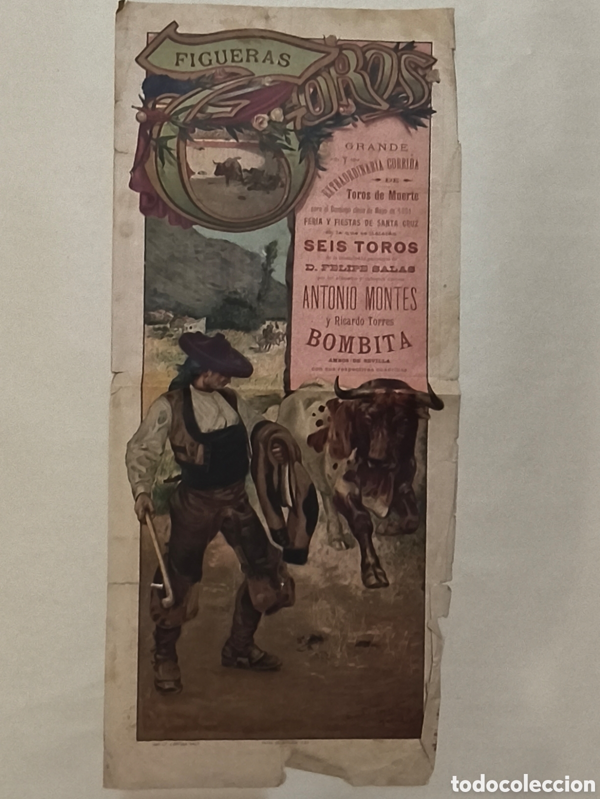 Tauromaquia: 1901 cartel plaza de toros Figueras, Bombita, Antonio Montes