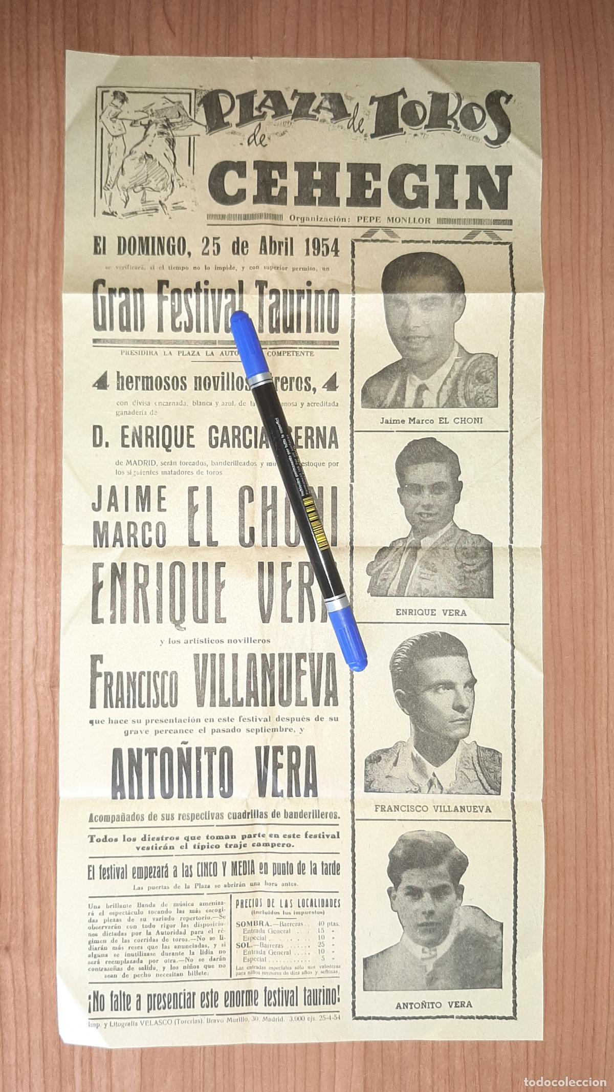 Tauromaquia: CARTEL PLAZA DE TOROS DE CEHEGIN 1954