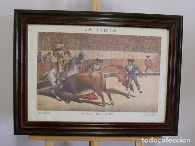 Tauromaquia: Antigua L&aacute;mina Cromolitograf&iacute;a Taurina La Lidia Suerte de Vara - Arenal 27 Madrid