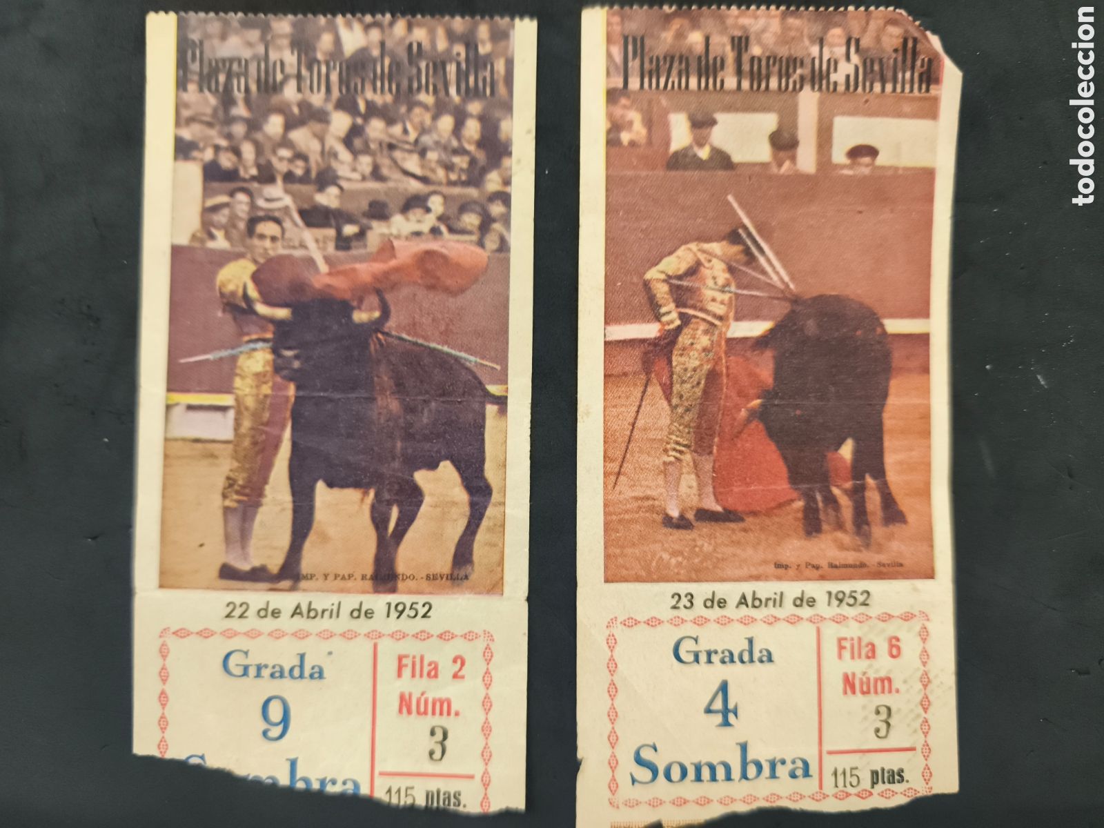 Tauromaquia: 2 entradas plaza toros de Sevilla 1952