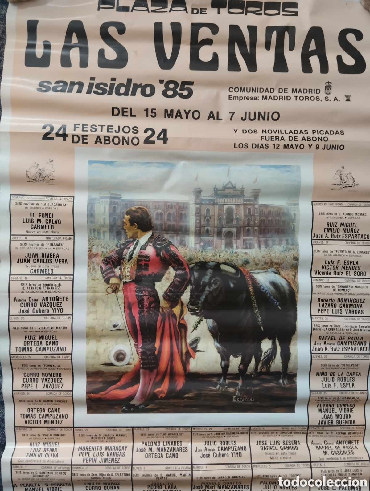 Tauromaquia: CARTEL DE TOROS LAS VENTAS SAN ISIDRO 1985 GRAN FORMATO 57X95