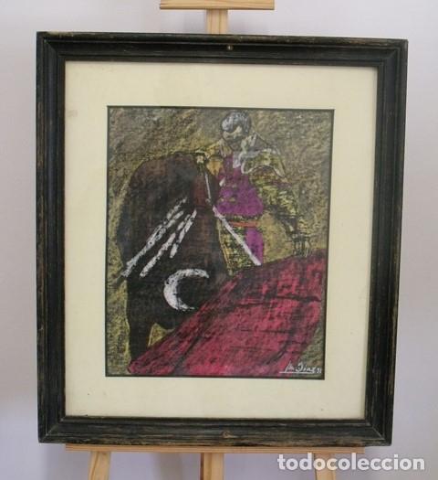 Tauromaquia: Cuadro Pintura Taurina Torero frente al toro - Firmado J.M D&iacute;az 1991