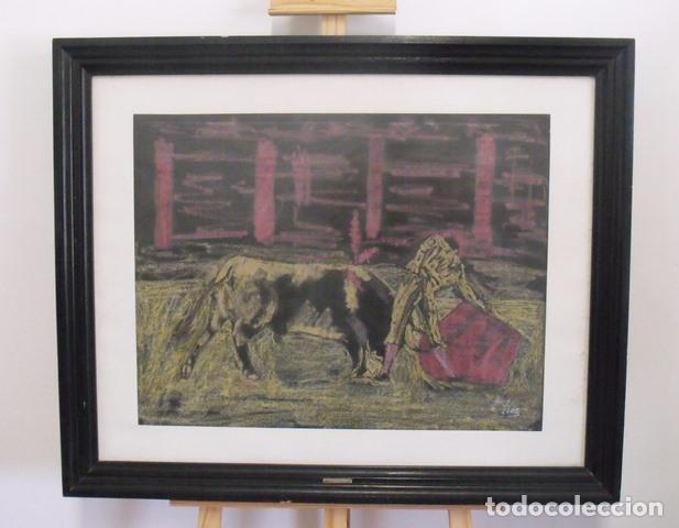 Tauromaquia: Cuadro Pintura Taurina Torero pase muleta toro - Firmado M D&iacute;az 1989