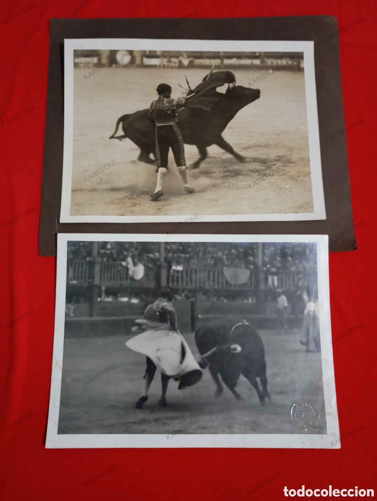 Bullfighting: 1922 Dos fotos faena Plaza de toros Lima Per&uacute; atribuida Juan Belmonte Marcial Lalanda # tauromaquia
