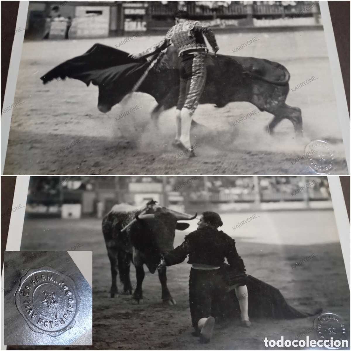 Bullfighting: 1922 Dos fotos faenas Juan Belmonte Marcial Lalanda Plaza Toros Lima Per&uacute; Tauromaquia