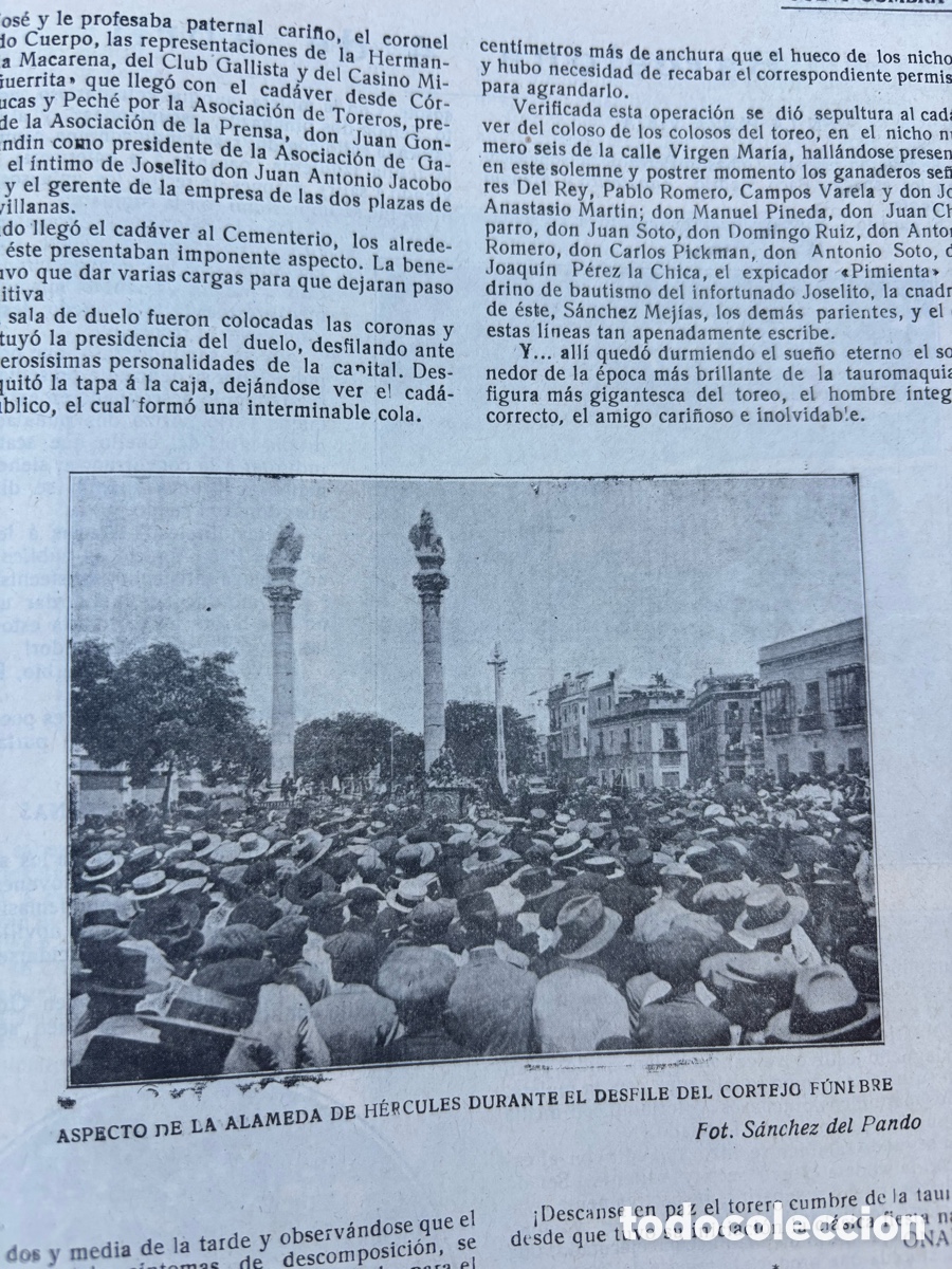 Bullfighting: Entierro de Joselito el Gallo (Gallito) en Sevilla. Revista Sol y Sombra, n&ordm; 1.202, a&ntilde;o 1920