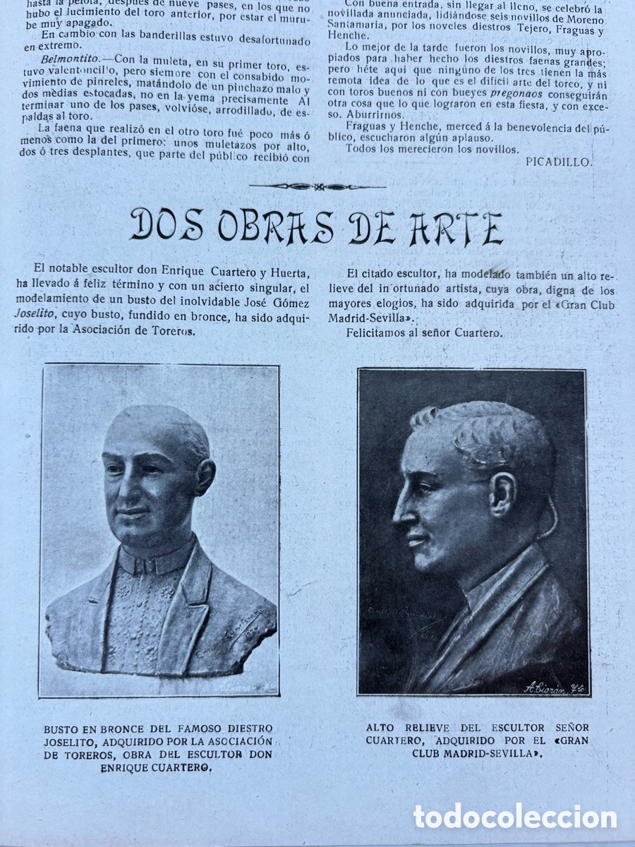 Stierkampf: Esculturas de Joselito el Gallo (Gallito), los Lalanda, feria de Valencia&hellip; Sol y Sombra, n&ordm; 1207