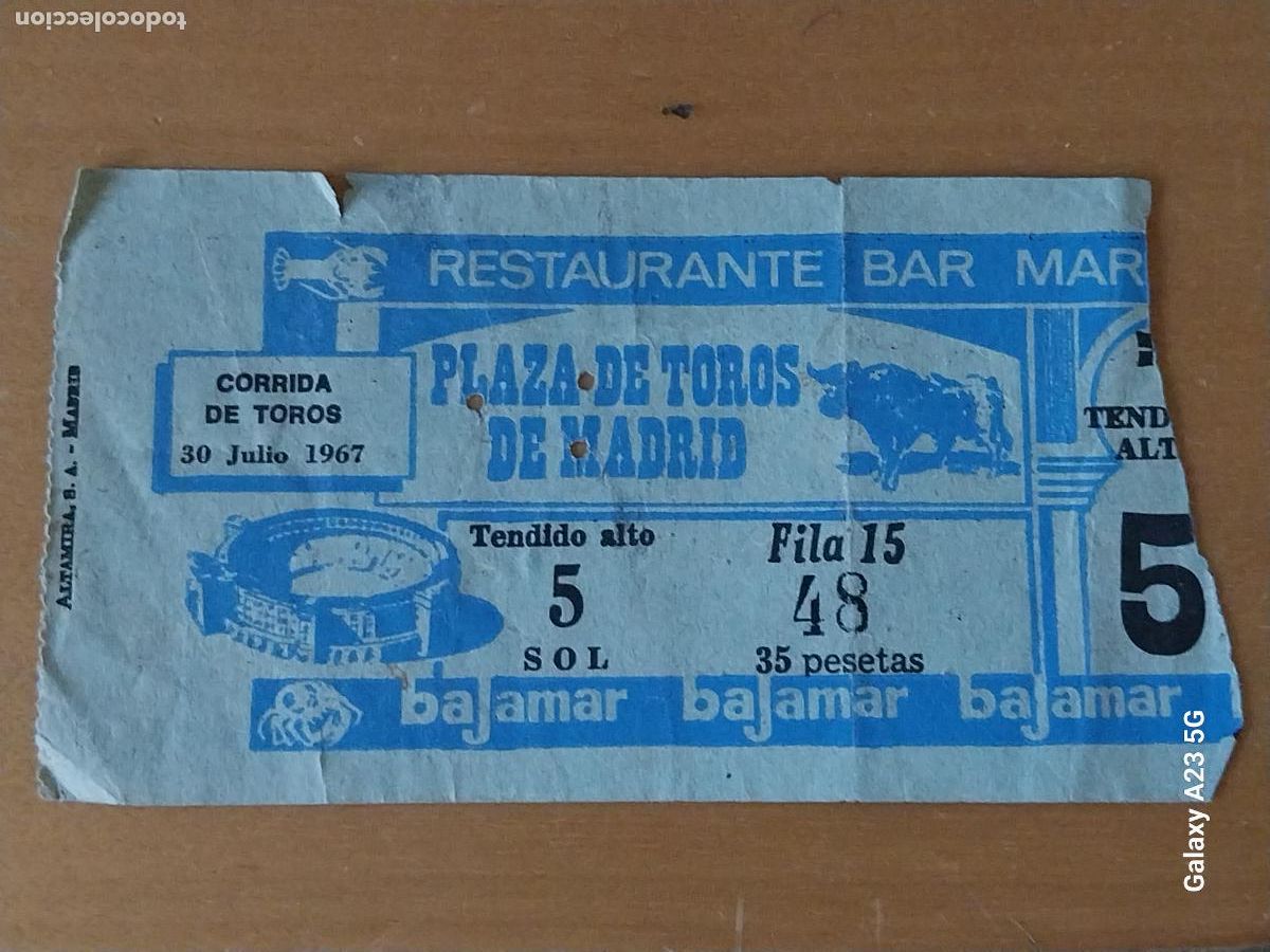 Bullfighting: PLAZA TOROS VENTAS 30 JULIO 1967 NOVILLADA ROJAS BECA BELMONTE ROJAS ENTRADA ORIGINAL USADA
