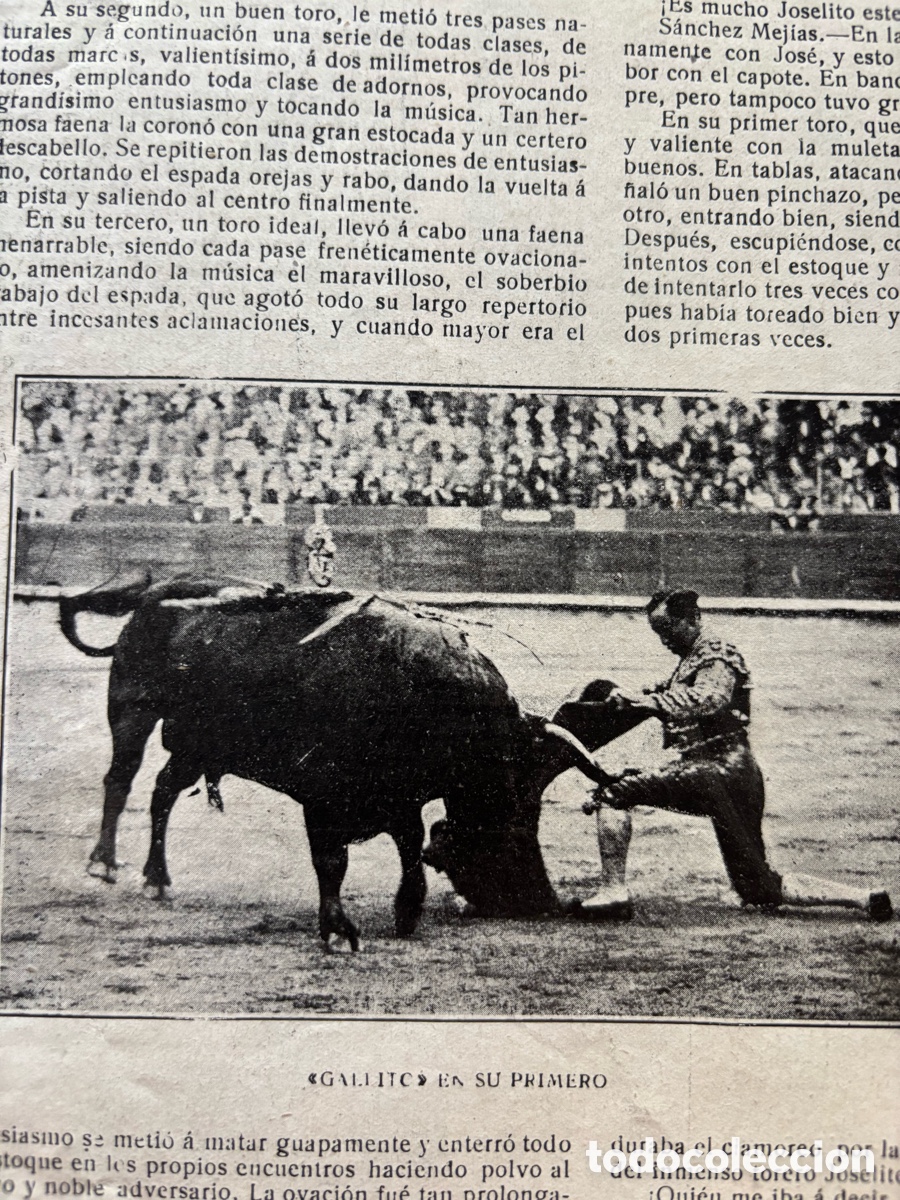 Tauromachia: Cr&oacute;nica y fotos de la &uacute;ltima corrida de Joselito (Gallito) en Barcelona. Sol y Sombra, n&ordm; 1.209