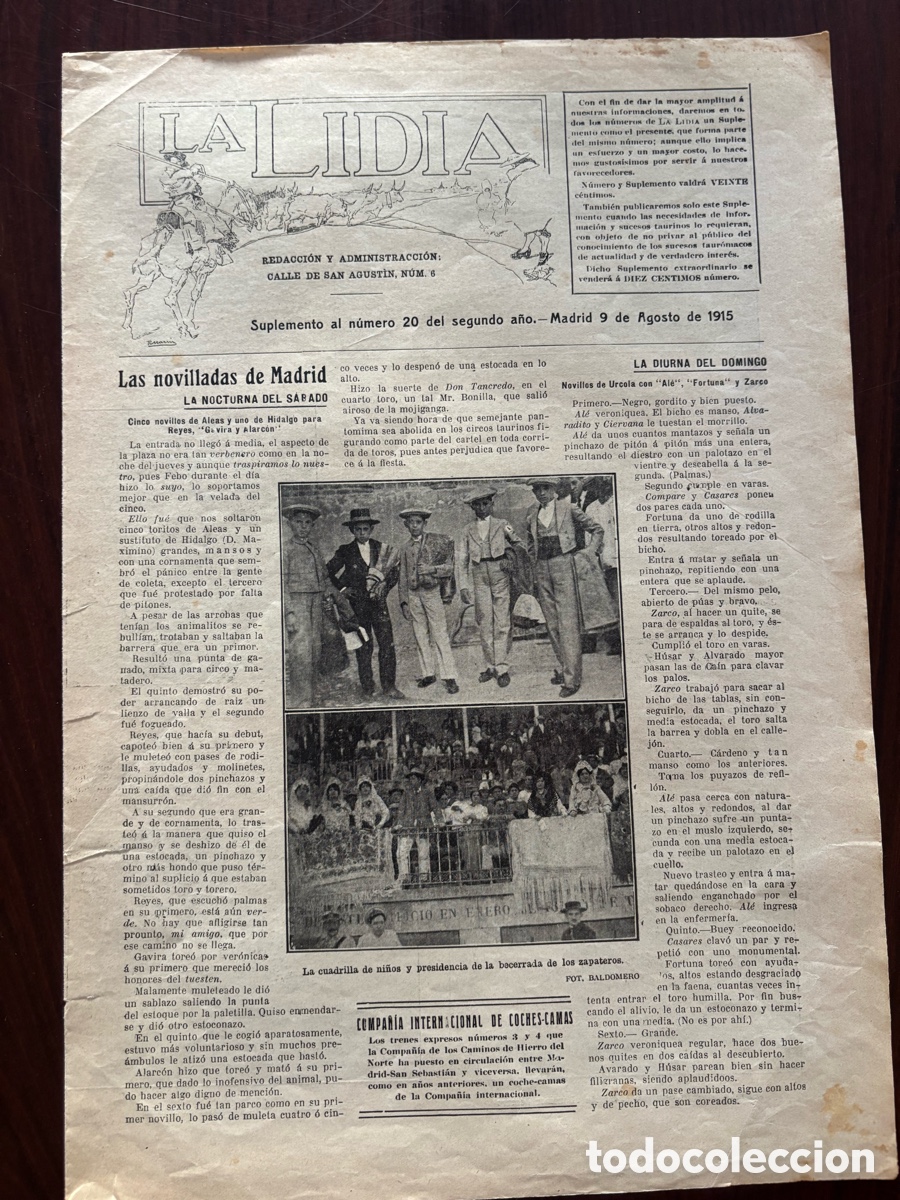 Tauromaquia: Marcial Lalanda y Eladio Amor&oacute;s, ni&ntilde;os toreros Madrid. Suplemento al n&ordm; 20 La Lidia, 9 agosto 1915