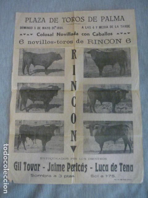 Tauromachia: PALMA DE MALLORCA PLAZA DE TOROS CARTEL NOVILLADA CON CABALLOS 1935 GIL TOVAR PERICAS LUCA DE TENA